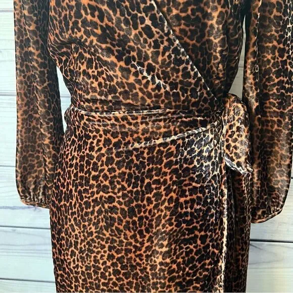 J.Crew Brown Leopard Print Velvet Wrap Dress - Picture 5 of 12